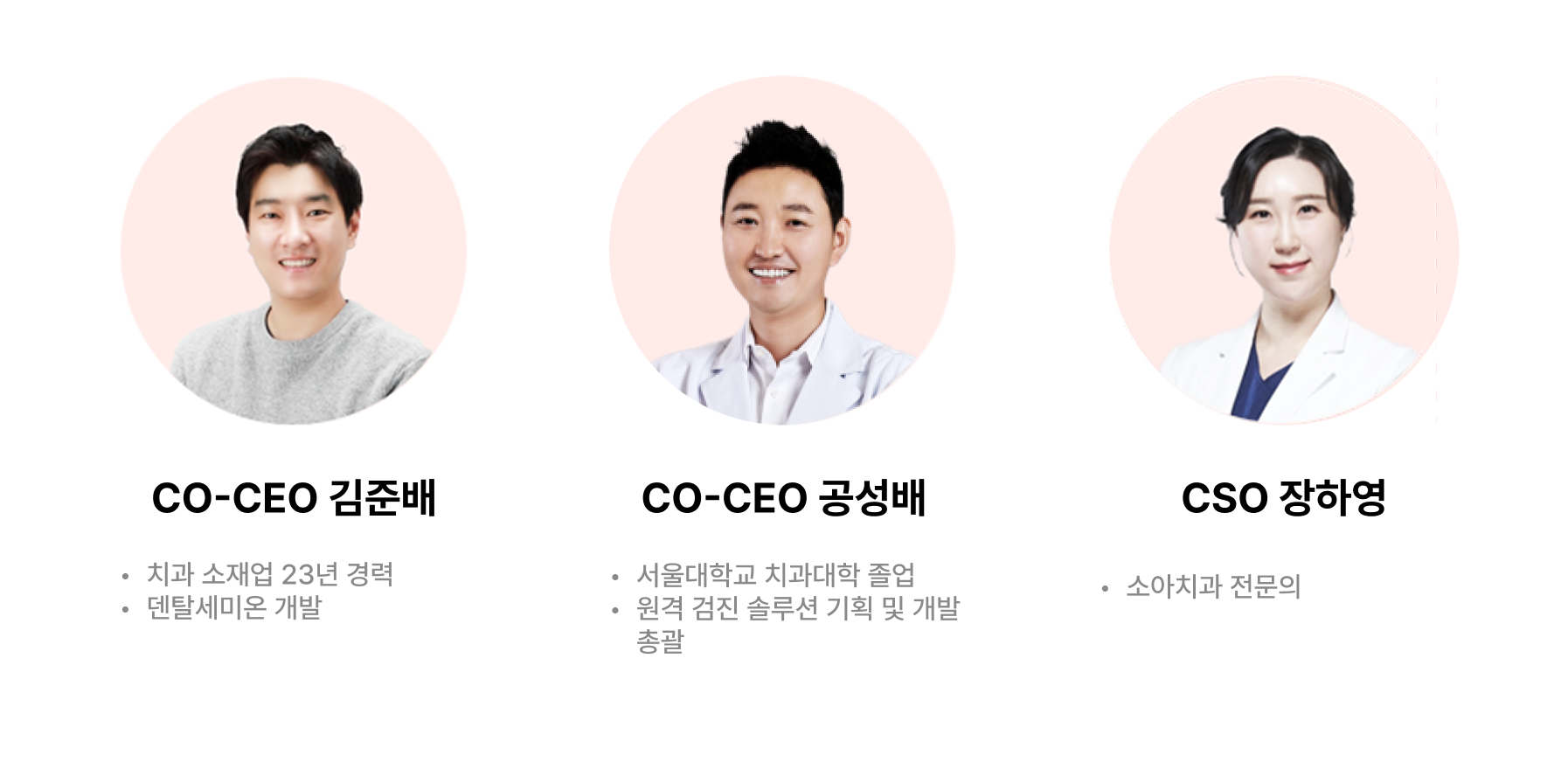 치과 자문·운영 팀: CO-CEO 김준배·공성배, CSO 장하영